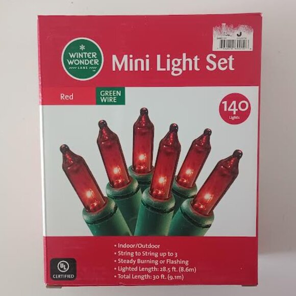 WINTER WONDER LANE MINI LIGHT SET RED GREEN WIRE 140 LIGHTS EACH INDOOR/OUTDOOR - Picture 2 of 3